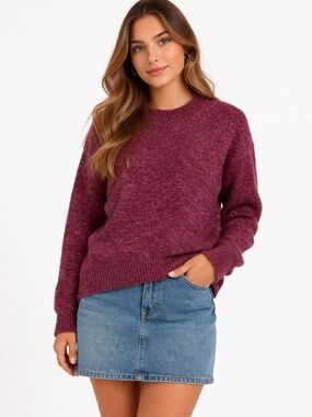 Denver Hayes Marled Maroon Crewneck Sweater – Size Med (Tagged Large) Like New